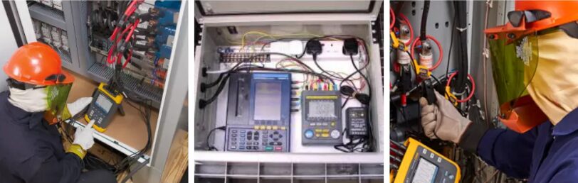 Imagem de instalação de um analisador de energia elétrica.